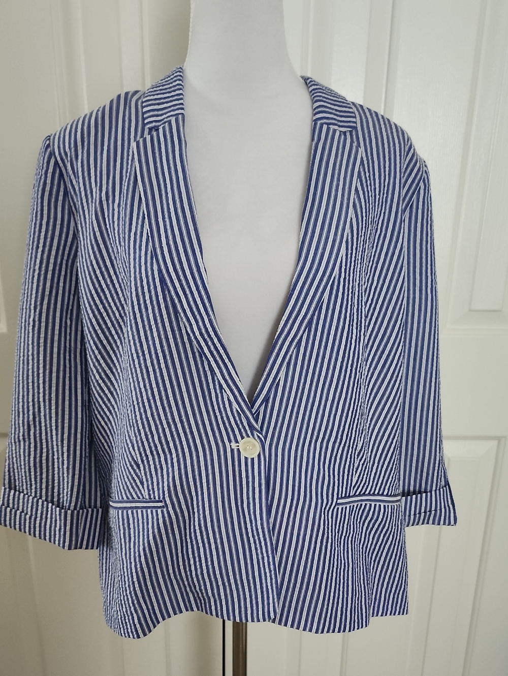 New York & Company Blue and White Striped Blazer